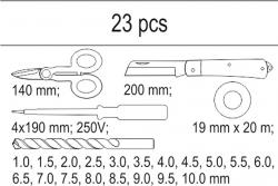 Yato Vložka do zásuvky - izol. páska, zkoušečka, nůžky, montážní nůž, sada vrtáků 1-10mm