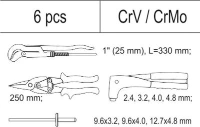 Yato Vložka do zásuvky - kleště nýtovací, 3x sada nýtů, nůžky na plech, hasák 330mm