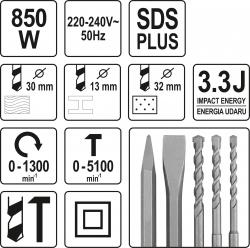 Yato Vrtací kladivo SDS+ a 13 mm sklíčidlem 850W