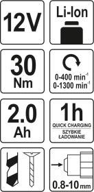 Yato Vrtačka/šroubovák AKU 12V LI-ION, 400-1300 ot/min