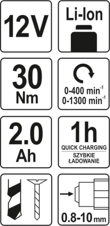 Yato Vrtačka/šroubovák AKU 12V LI-ION, 400-1300 ot/min