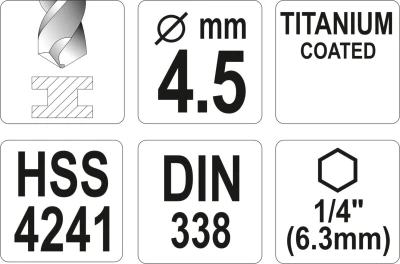 Yato TITAN 1/4" 4,5 mm vrták na kov