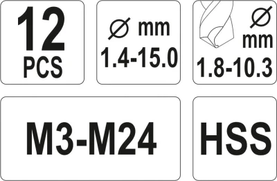 Yato Vrtáky do přetržených šroubů SADA 12 ks