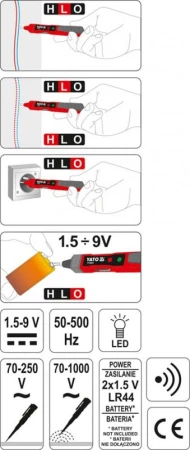 Yato Zkoušečka napětí 70-1000V ~, 1,5-9V =