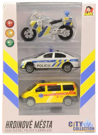 Záchranné složky set 2 auta s motocyklem CZ design na baterie Světlo Zvuk kov
