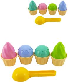 Zmrzlina set na písek lopatka 15cm + 8 báboviček plast v síťce 2 barvy Zmrzlina set na písek lopatka 15cm + 8 báboviček plast v síťce 2 barvy