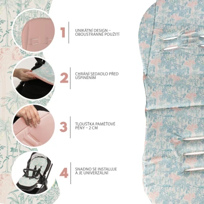 Zopa Podložka do kočárku z paměťové pěny Comfort Jungle Pink