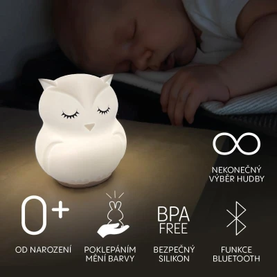 Zopa Silikonová LED noční lampička s hudbou Sova bílá