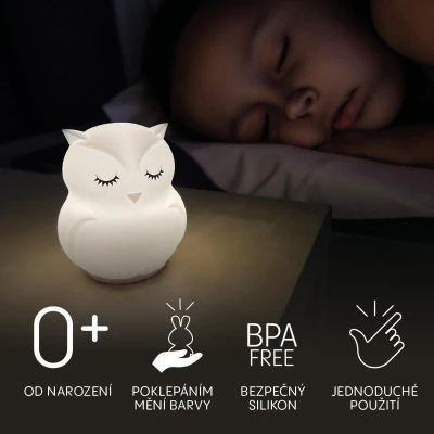 Zopa Silikonová LED noční lampička Owl bílá
