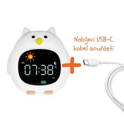 Zopa Silikonový dětský budík s nočním světlem a hudbou Owl