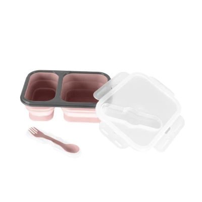Zopa Silikonový svačinový box s příborem velký Old Pink