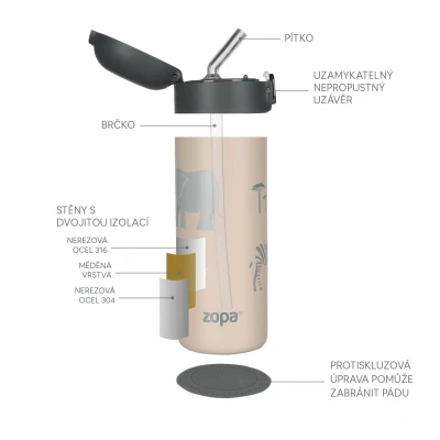 Zopa Termoska na tekutiny s brčkem 400 ml Pistacio green