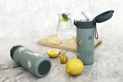 Zopa Termoska na tekutiny s brčkem a silikonovým držákem 350 ml Dino