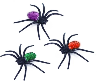 Zviera pavúk čierny 7cm s farebnými trblietkami set 6ks Halloween
