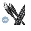 Axagon BUCM-AM20AB, HQ kabel USB-C - USB-A, 2m, USB 2.0, 3A, ALU, oplet, černý