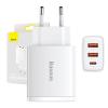 Baseus Compact Quick Charger, 2xUSB, USB-C, PD, 3A, 30W (bílá)