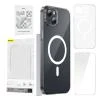 Baseus Pouzdro na telefon Magnetic Crystal Clear pro iPhone 13 (průhledné) s ochranným krytem displeje z tvrzeného skla a čisticí sadou