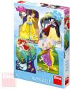 Dino Puzzle 4x54 dílků obrysové Princezny 13x19cm skládačka 4v1 v krabici