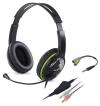 Genius HS-400A Headset, herní, drátový, náhlavní, mikrofon, ovládání hlasitosti, 2× 3,5mm jack, redukce na 1× 3,5mm, černo-zelená
