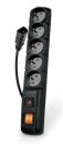 PremiumCord Acar F5 IEC 1.5m kabel, 5 zásuvek, přepěťová ochrana, C14 do UPS, černý