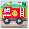 Woody DŘEVO Baby vkládací puzzle auto hasiči skládačka 5 dílků na desce