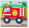 Woody DŘEVO Baby vkládací puzzle auto hasiči skládačka 5 dílků na desce