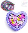 Woody DŘEVO Korálky navlékací fialové set s barevnými tkaničkami v srdíčku Woody DŘEVO Korálky navlékací fialové set s barevnými tkaničkami v srdíčku