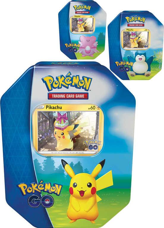 Hra Pokémon GO Tin set 4x booster s doplňky v kovovém boxu 3 druhy