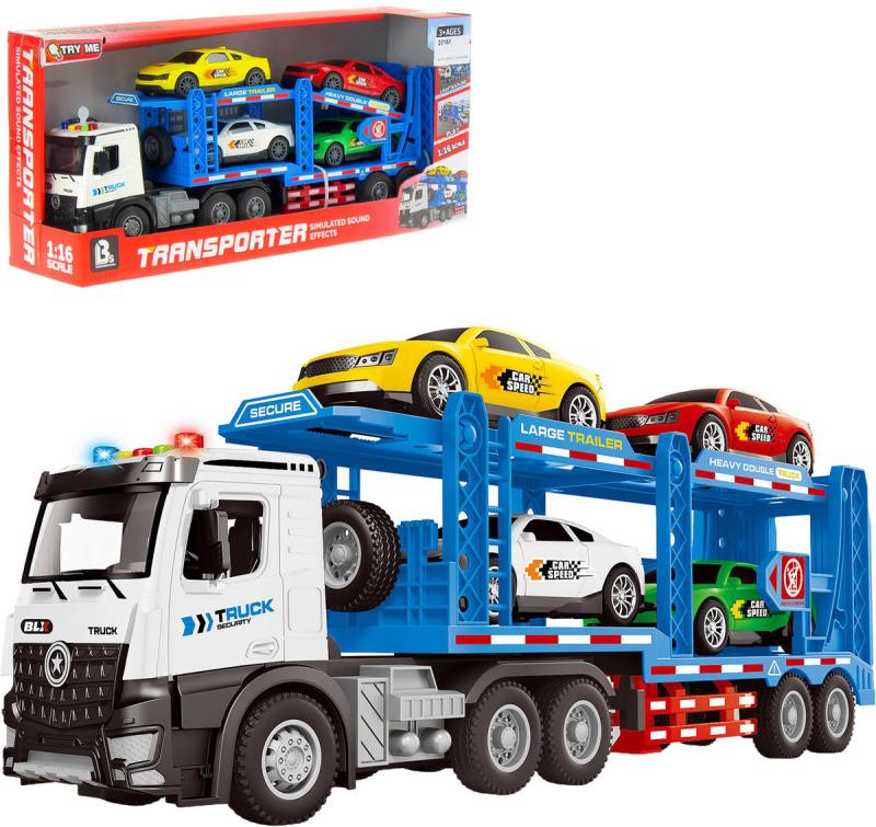 Auto odtahová služba set odtahovka se 4 vozidly na baterie Světlo Zvuk