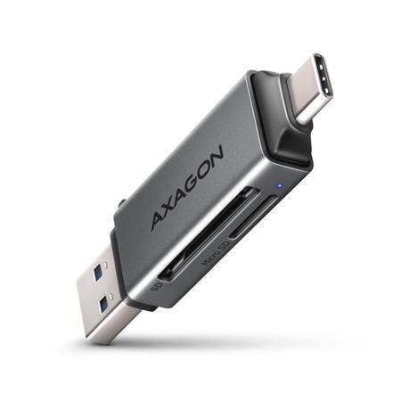AXAGON CRE-DAC, USB-C + USB-A, 5 Gbps - MINI čtečka karet, 2-slot lun SD/microSD, podpora UHS-I