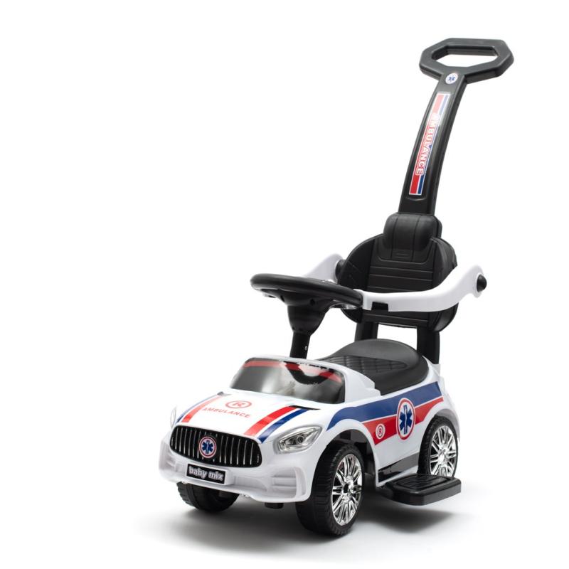 BABY MIX Dětské odrážedlo se zvukem a vodící tyčí AMBULANCE bílé