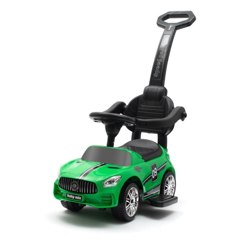 BABY MIX Dětské odrážedlo se zvukem a vodící tyčí RACER zelené