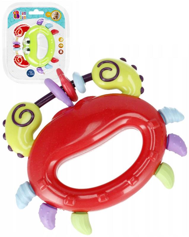 Bam Bam Baby chrastítko a kousátko krab pro miminko na kartě 2 barvy
