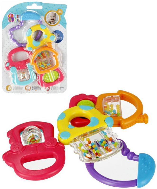 Bam Bam Baby chrastítko veselé set 3ks klipem pro miminko plast na kartě
