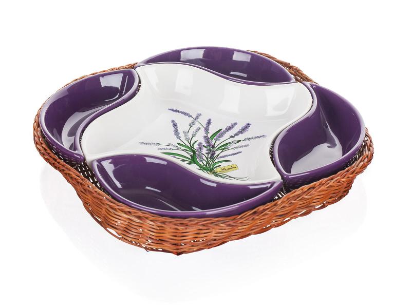 BANQUET Miska sada 5díl.28x28cm LAVENDER, v košíku, keramika/proutí
