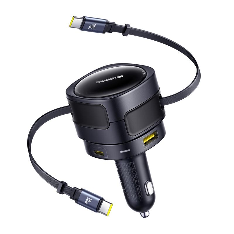 Baseus Enjoyment Max nabíječka do auta s kabely USB-C+USB-C a porty USB-A+USB-C 90W černá