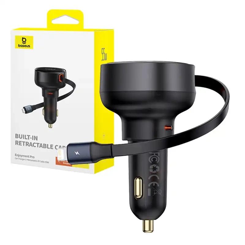 Baseus Nabíječka do auta Enjoyment Pro s kabelem lightning + USB-C , 55 W (černá)