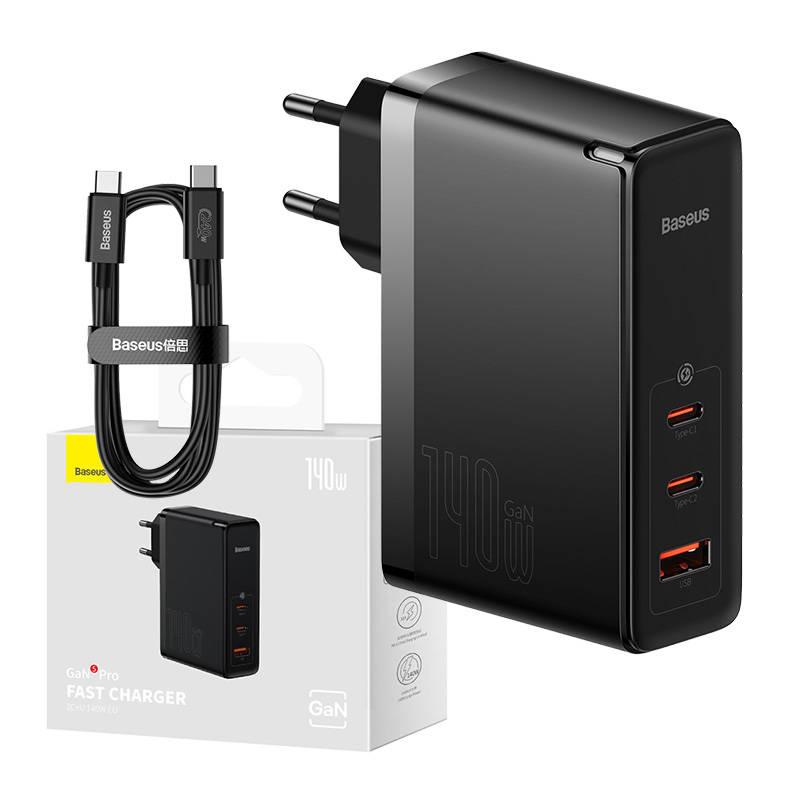 Baseus Nástěnná nabíječka GaN5 Pro 2xUSB-C + USB, 140 W (černá)