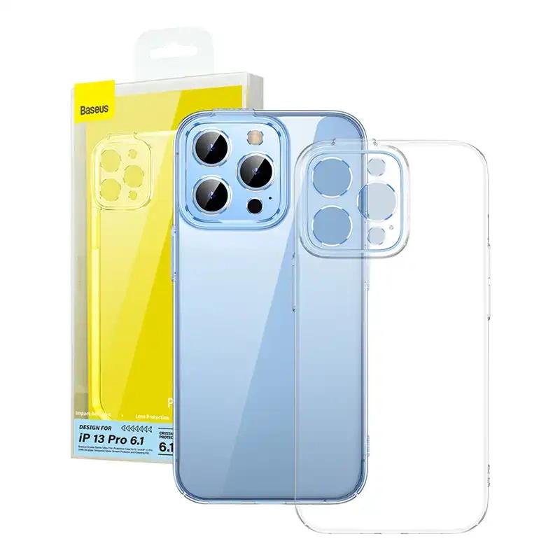 Baseus Pouzdro na telefon Crystal pro iPhone 13 Pro (průhledné) s ochranným krytem displeje z tvrzeného skla a čisticí sadou