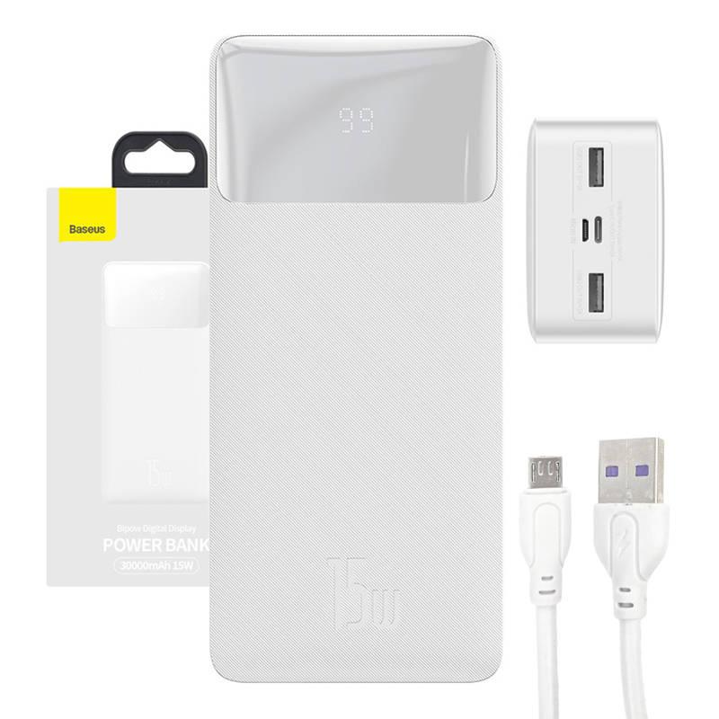 Baseus Powerbanka Bipow 30000mAh, 15W (bílá)