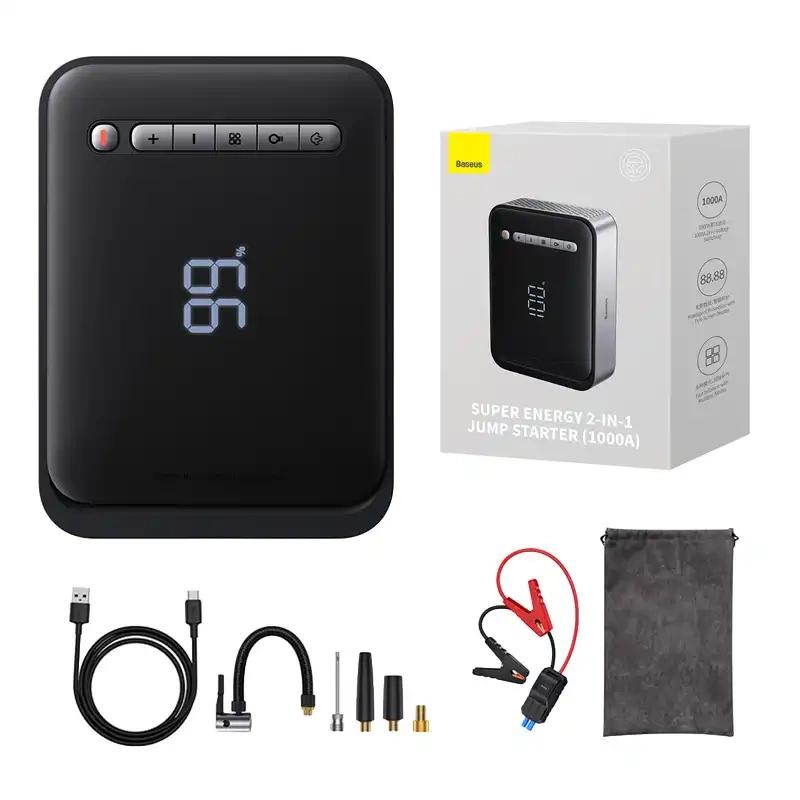 Baseus Powerbanka / startér + kompresor 2v1 Super Energy Car Jump Starter, 8000mAh, 1000A USB (černá)