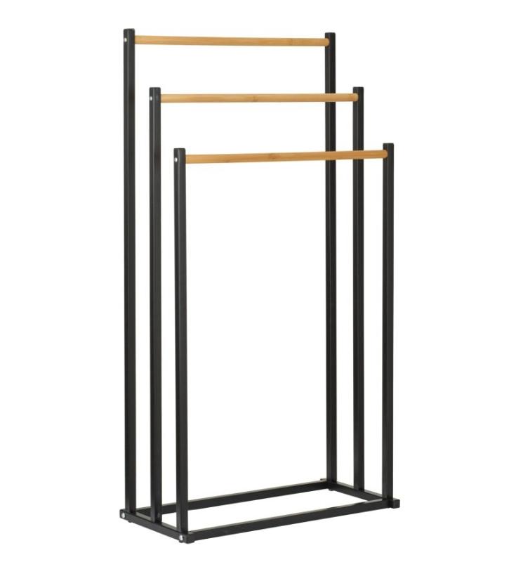 Bathroom Solutions Věšák na ručníky kovový černý s bambusem