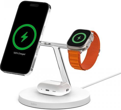 Belkin BOOST CHARGE™ PRO MagSafe 3v1 Bezdrátové nabíjení pro iPhone/Apple Watch/AirPods, bílá - NOVÁ VERZE