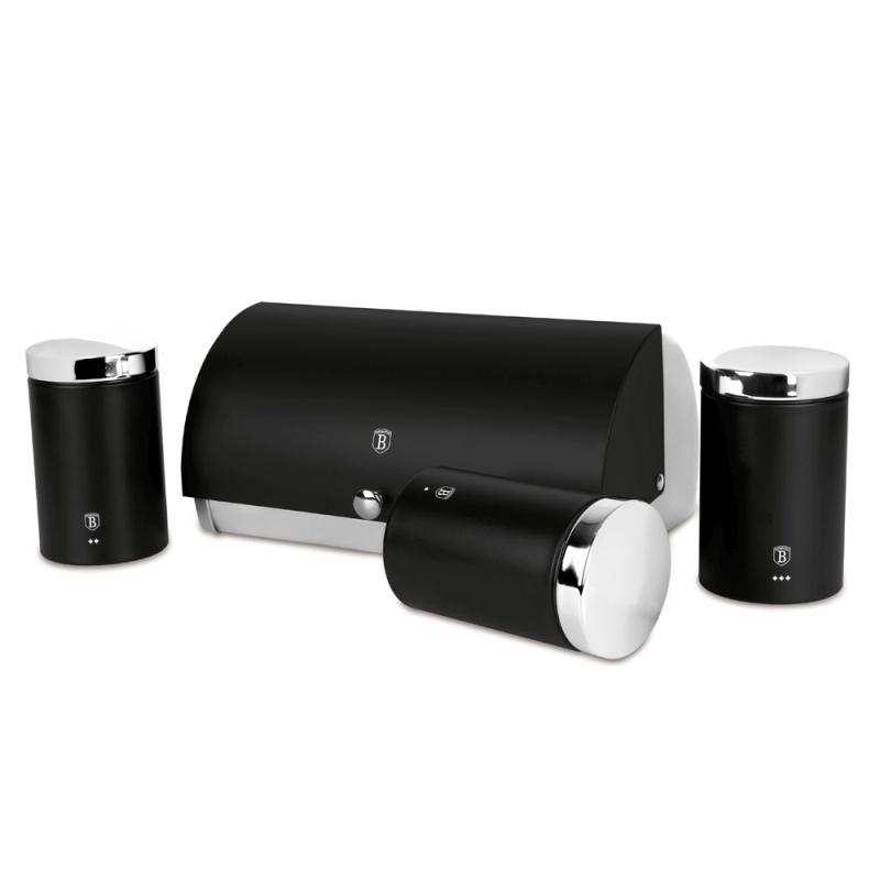 Berlingerhaus Chlebník a sada dóz na potraviny 4 ks Matte Black Collection
