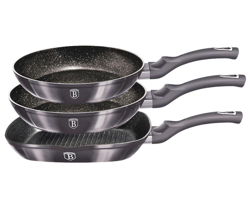 Berlingerhaus BH-6904 Pánev s mramorovým povrchem sada 3 ks Carbon PRO Line