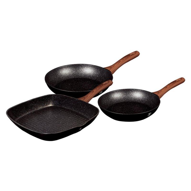 Berlingerhaus Pánev s mramorovým povrchem sada 3 ks Ebony Line Rosewood