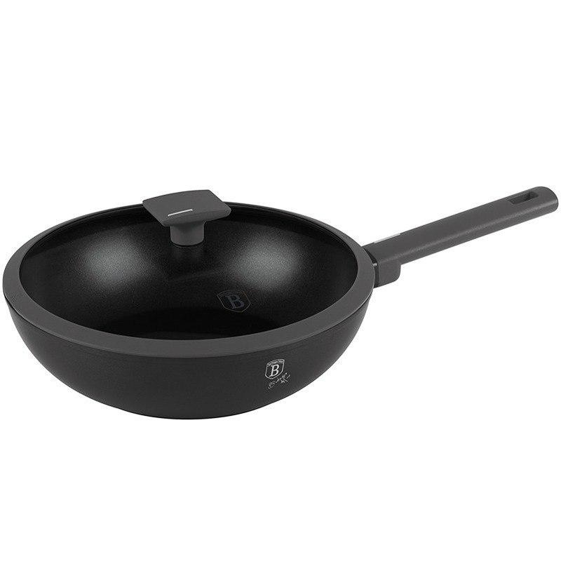 Berlingerhaus Pánev WOK s titanovým povrchem a poklicí 28 cm Antracit Collection
