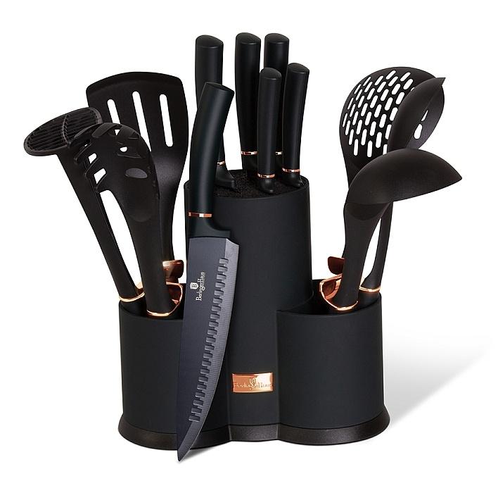 Berlingerhaus Sada nožů a kuchyňského náčiní ve stojanu 12 ks Black Rose Collection