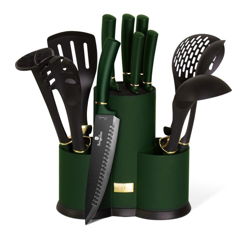 Berlingerhaus Sada nožů a kuchyňského náčiní ve stojanu 12 ks Emerald Collection
