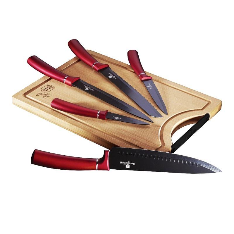 Berlingerhaus Sada nožů s nepřilnavým povrchem + prkénko 6 ks Burgundy Line